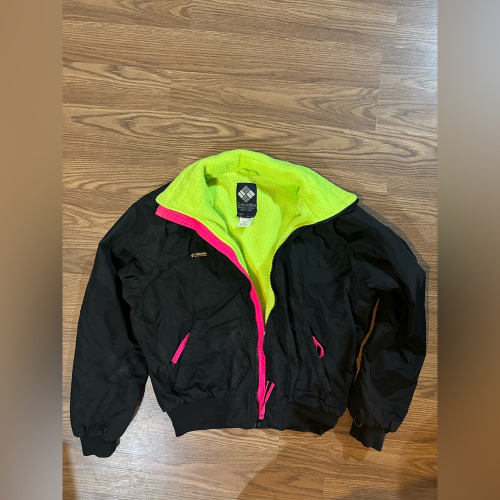 Vintage Columbia Men’s Black Jacket with Neon Accents